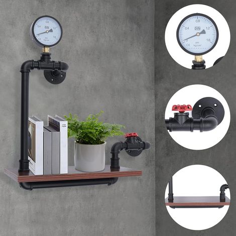 Industrierohr Regalhalter Regalträger Rollenhalter Eisen Rohr Wandgarderobe Retro Bücherregal Warehalter Badregal Wandregal Weinregal für Haltewinkel Hardware Steampunk Dekor Schwarz (1/5)