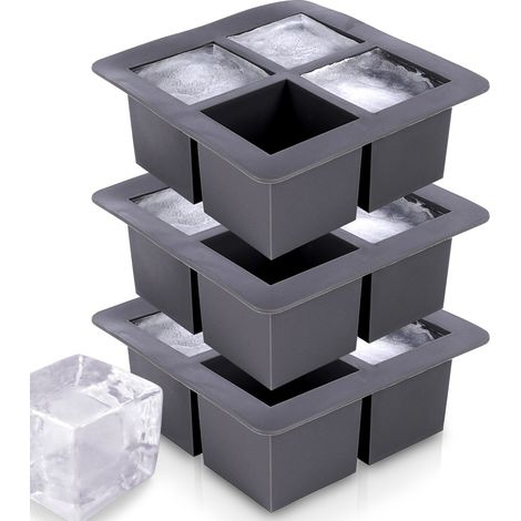 Molde de silicona para cubitos de hielo XXL 15,5 x 15,5 x 6 cm, 3 unidades.