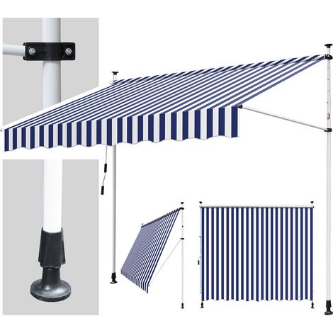 Hengda Tenda da sole a scomparsa manuale Tenda da sole a terrazza Non è necessario alcun trapano Manovella Altezza regolabile 3.5 M. blu e bianco (1/5)