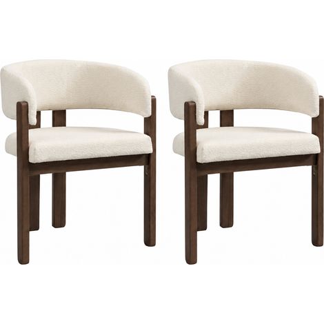 FurnitureR Set of 2 Cream Bouclé Chairs, Dark Wood Finish with Cushioned Seats and Supportive Backs for Dining Rooms, 60 × 51 × 80 cm (1/5)