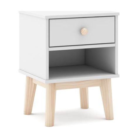 Mesita de noche juvenil de 1 cajón y 1 estante 40x53,1 cm Misty Breeze Blanco - Oak Soft (ancho) x 53,1cm (alto) (1/5)