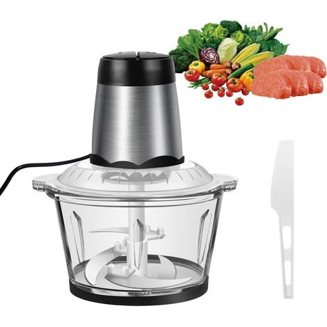 hachoir à viande électrique de 2 litres, mélangeur à 2 vitesses, équipé de 4 lames détachables, adapté aux fruits, légumes, viande et noix (1/5)