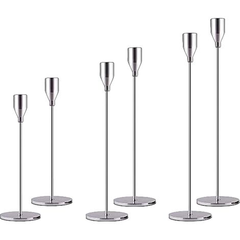 Lot de 6 bougeoirs coniques argentés pour centre de table, décoration moderne pour mariage, fête, dîner. (1/5)