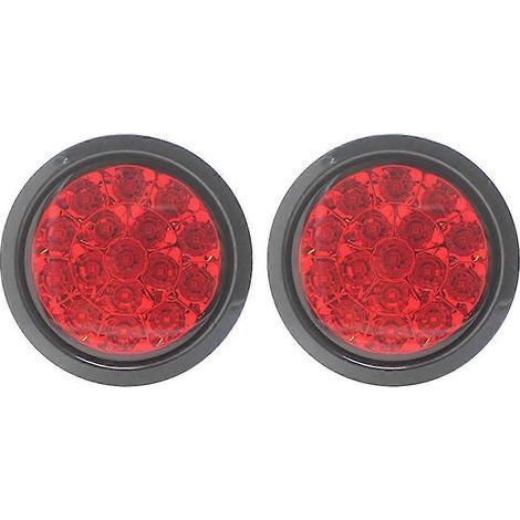 Lot de 2 feux arrière ronds rouges à 16 LED (12-24 V) pour voiture, antibrouillard, stop, position et recul, pour camion.