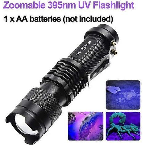 Mini lampe torche UV LED portable à lumière noire ultraviolette 395/365 nm, 3 modes, zoomable, détecteur de taches d'urine d'animaux et de scorpions (Style B) (1/5)