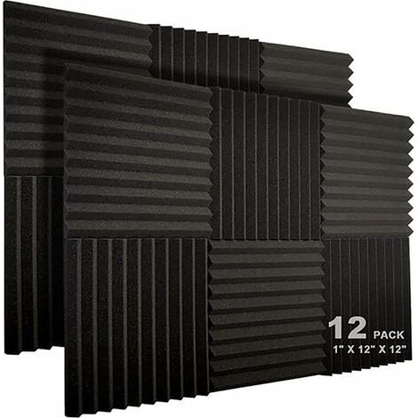 Confezione da 12 pannelli acustici da 10 fessure, 1 x 12 x 12 pollici, cunei fonoassorbenti in schiuma acustica per studio, pannelli resistenti al fuoco ad alta densità (neri)