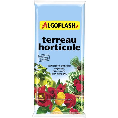 Terreau horticole 70L – Mélange sphaigne blonde et brune – Rétention d'eau améliorée – Utilisable en agriculture biologique – Algoflash