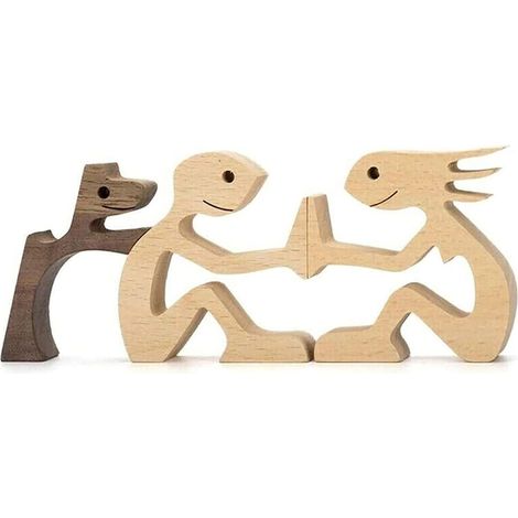 Sculpture Bois Chien Humain Main Taillée - Ornement Bureau Maison 10x8x15 cm Cadeau Unique Amoureux Animaux Bois Massif (1/5)