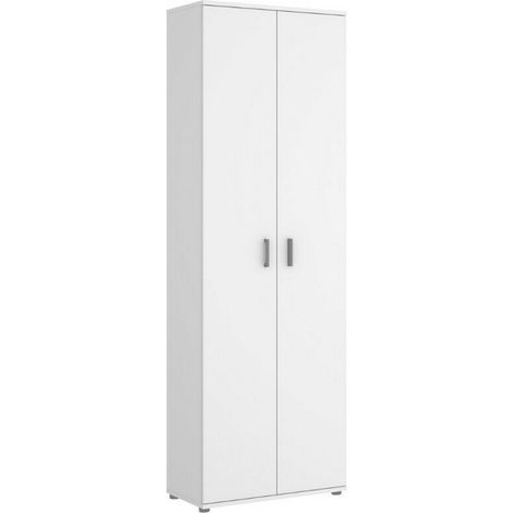 Armoire avec 2 portes + 6 étagères coloris blanc - H 190 x L 61 x P 35 cm -PEGANE- (1/3)