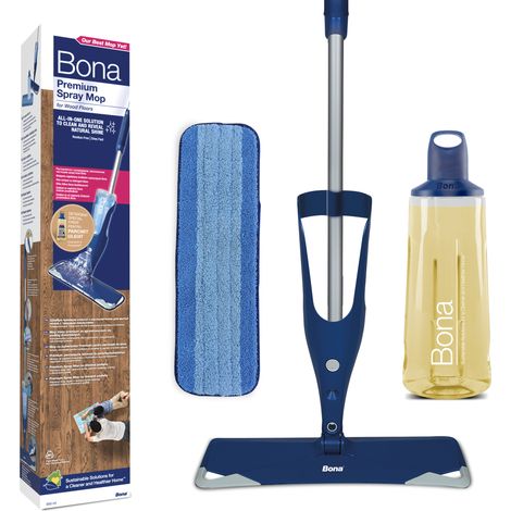Balai spray nettoyant pour parquets huilés – 2 pads microfibre lavables jusqu'à 500 fois – Base rotative 360º – Sèche sans trace – Bona