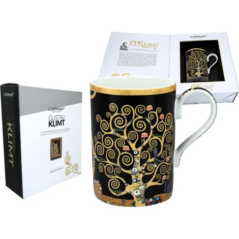 Tazza in porcellana con design artistico "Albero della Vita" di Gustav Klimt, ideale come regalo.