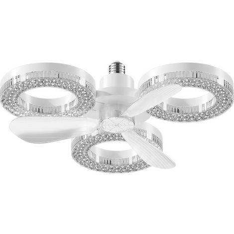 Ventilateur de plafond rond à visser E27 avec éclairage intégré, design moderne et minimaliste silencieux, télécommande incluse, idéal pour la chambre ou la salle à manger, sans câblage. (1/3)