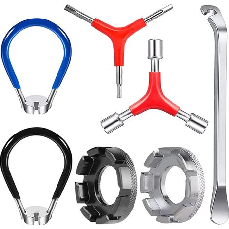 Outil pour Rayons de Vélo, 7 Pcs Universel Vélo Outils Levier Démonte avec Levier de Pneu Outil à Rayons clé à Rayons, Outils de Réparation Roue à Rayons de Vélo Kit Levier de Pneus (1/5)
