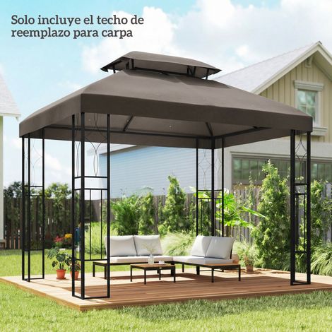 Auvent remplacement 4x3m double trou drainage toit protection UV uniquement sans cadre, marron (1/4)