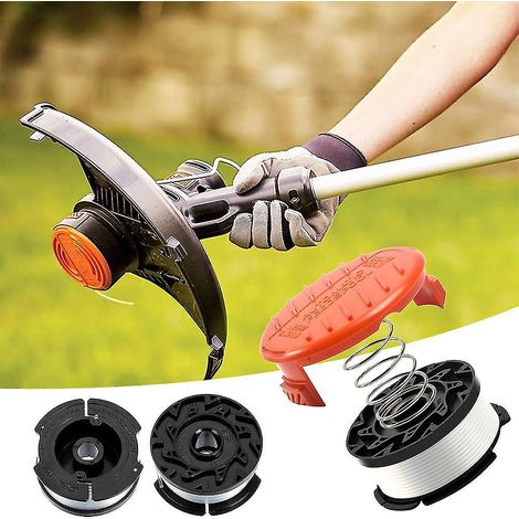 Lot de 6 bobines de fil pour coupe-bordure, tête de débroussailleuse avec 1 cache-bobine et 1 ressort, compatible Black & Decker, fil nylon résistant, vert, pour tondeuse à gazon et coupe-herbe. (1/5)