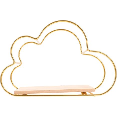 Étagère Murale Flottante Nuage Doré en Fer et Bois, Décor Chambre (1/5)