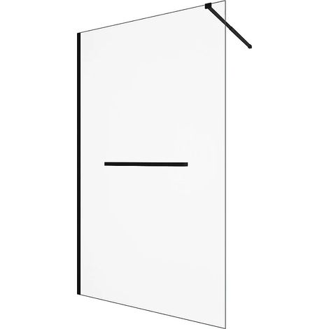 Vente-Unique – Paroi de douche à l'italienne 120 x 200 cm – Noir mat – Verre trempé 6 mm – Porte-serviette intégré – Barre de stabilisation ajustable (1/4)