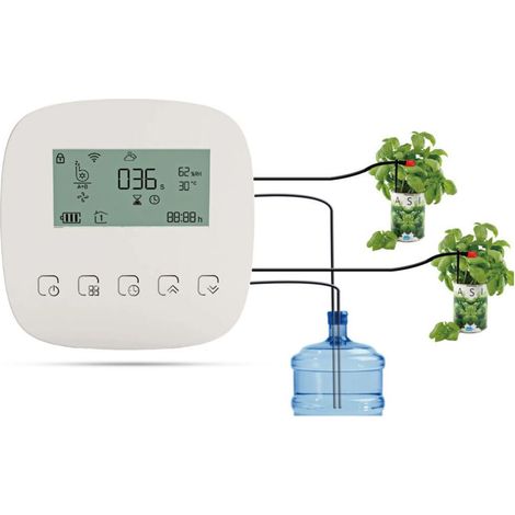 SJLERST Dispositif d'arrosage intelligent, Système de pompe double WiFi/Voix/Contrôle manuel, Batterie intégrée Chargement USB Compatible avec Alexa Home Pour la maison, le bureau, l'hôtel Plantes en (1/5)