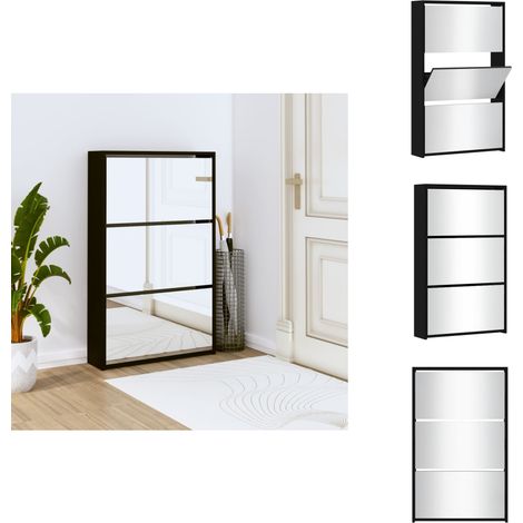 Armoire à chaussures avec miroir 3 niveaux Noir 63x17x102,5 cm - Meuble Chaussure - Rangements Chaussures - Étagère Chaussures - Armoire À Chaussures - Rangement Entrée (1/5)