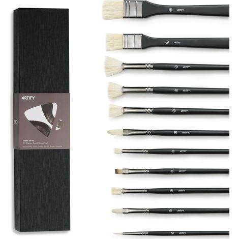 Lot de 11 pinceaux de Peinture à l'huile pour Peinture à l'huile, pinceaux en Poils de Porc avec Un Pinceau en Nylon supplémentaire, pour Huile, Acrylique et Gouache (1/5)