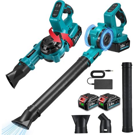 Cordless Leaf Blower with Battery 280 km/h, 3 Speeds 13,000 RPM Blower, with 2 x 3.0 Ah Batteries, 270° Adjustable Handle, Double Air Inlet, for Yard, Lawn, Garden (1/5)