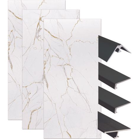 ONDEE ZEN - Kit montage Panneaux muraux Angle ORMA Marbre Blanc L200cm max - profilé noir (1/4)