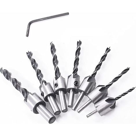 (3-10 Mm (3/4/5/6/7/8/10 Mm)8 Pcs Foret Bois Avec Fraise,Jeu De Forets Fraisés, Fente d'Alésoir Pour Foret Hélicoïdal à Bois Avec Trou Pour Le Travail Du Bois, Jeu De Forets (1/4)