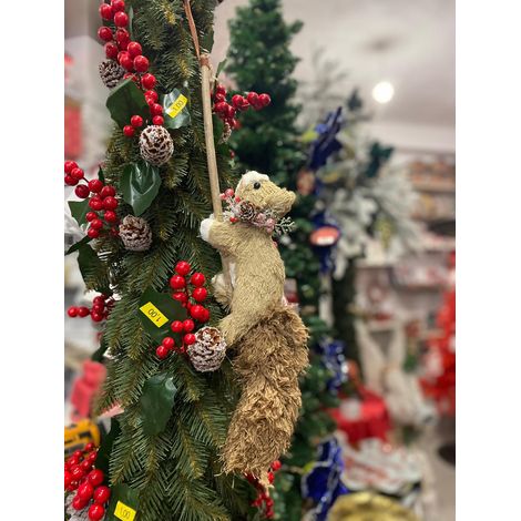 Scoiattolo su ramo cm 48 decorazioni addobbi per albero di natale coda pellicciosa (1/5)