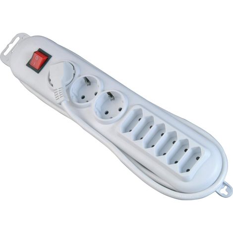 Bloc multiprise avec 3 prises type F, 6 prises Euro et interrupteur