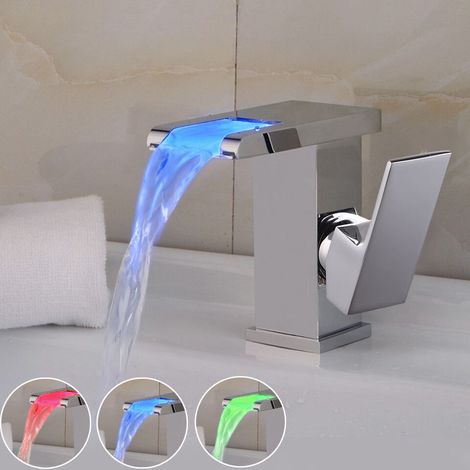 Robinet cascade salle de bain cuisine lavabo mitigeur avec éclairage LED (1/5)