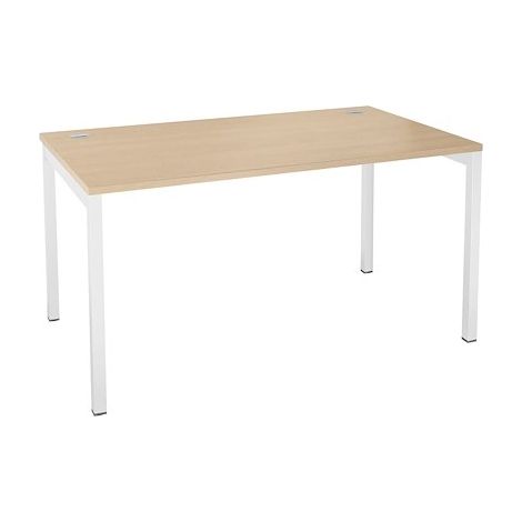 Bureau droit chêne clair L 140 x P 80 cm, piètement métal couleur blanc - Practica - Maxiburo (1/3)