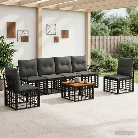 Salon de jardin d’angle modulable 7 pièces en polyrotin noir et gris foncé - PANGIVO (1/5)