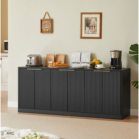 Sideboard 170x40x70.5 cm Schwarz aus MDF mit Wellenform, 6 Türen, viel Stauraum und vielseitiger Nutzung (1/5)