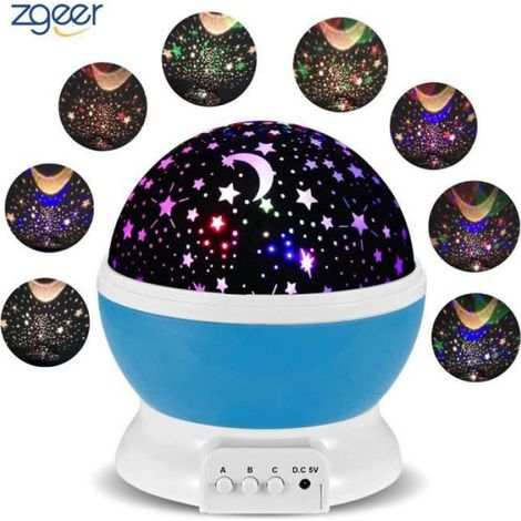 Lampe De Projection - Veilleuse Étoile Avec Rotation 360° - Pour Chambre Bébé Enfant - Alimentation USB Ou Piles AA - 1 Pièce (1/4)