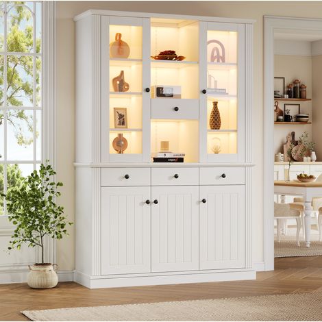 Vitrina de salón 119,5 x 40 x 180 cm con 4 cajones, 5 puertas, LED, blanco HAVRYA (1/5)