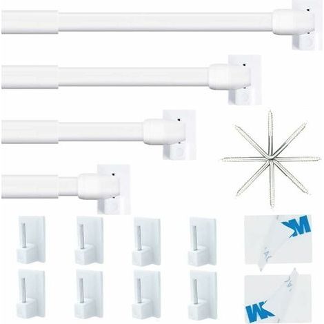 4 Pièce Barres De Vitrage Extensible Tringle Rideau Sans Percage Réglable Tringle A Rideau Pour Fenetre Pvc Pour Rideaux En Maille Et De Crochets Rideau Adhésive,Blanc(40-60cm) (1/4)