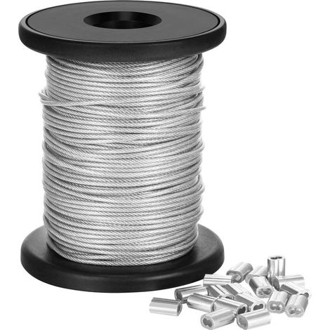 Vinyl Coated Photo Frame Hanging Wire Spool Stainless Steel Wire with 20 Pieces Aluminum Crimp Sleeve, Supports Up to 110 Lb (1.5mm x 98 Feet) (1/5)