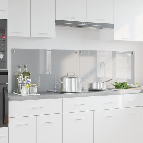 Protection de cuisine 2 pcs-Dosseret de cuisine-Fond de hotte-Crédence de cuisine Gris clair 90 x 50 cm verre trempé (1/5)