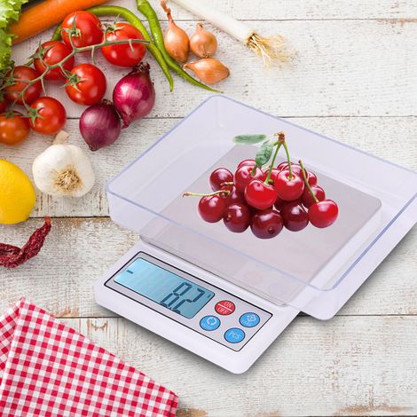 Hochpräzise digitale elektronische Küchenwaage mit LCD-Anzeige zum Wiegen von Lebensmitteln und Obst (3000 g/0,1 g) (1/5)