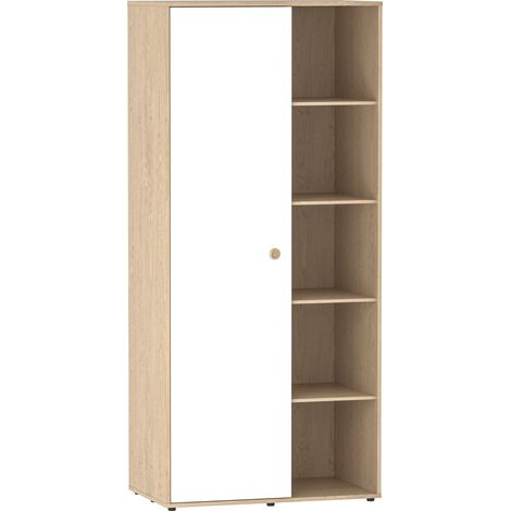 Neptune 1 Door Wardrobe With Hanging Rail & Storage Shelf, White-&-Oak (1/5)