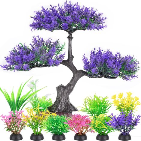 Albero Artificiale per Acquario Viola Set con Cespugli Colorati (1/4)