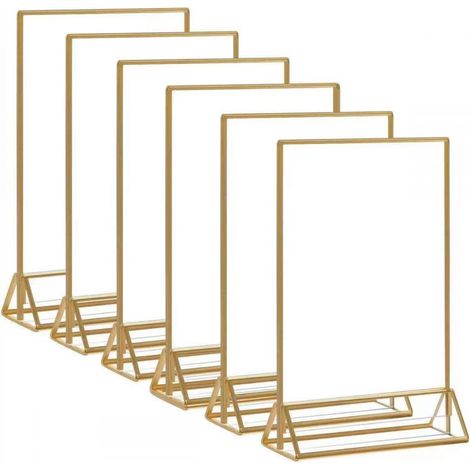 Lot de 6 Porte-affiches, Acrylique double face, Bordure dorée, Format 5x7, Mariage, Restaurant (1/5)