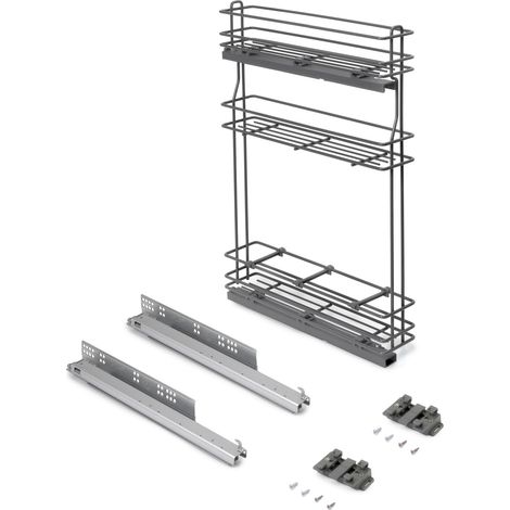 Emuca Portabottiglie estraibile TitaneMax con chiusura soft, lato sinistro, 3 vassoi, unità 150 mm, Acciaio, Grigio Antracite