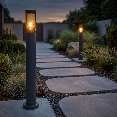 LED Lampadaire éclairage extérieur Lampe de socle fumée anthracite Lampadaire extérieur jardin, acier inoxydable plastique, 1x 7W 630Lm blanc chaud, DxH 7,6x80 cm, 2er Set (1/5)
