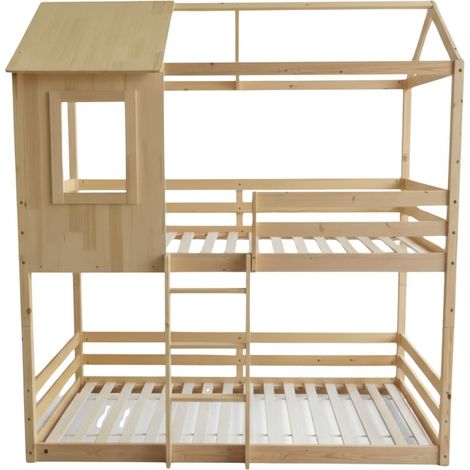 Letto a castello Montessori divisibile legno beige 90x190/90x190cm (1/5)