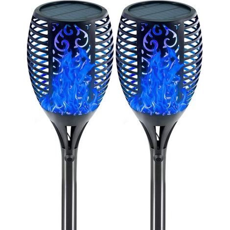 Lampes solaires à effet flamme (lot de 2), lumière bleue, 33 LED, pour jardin, pelouse, terrasse ou cour-AquaForge (1/5)