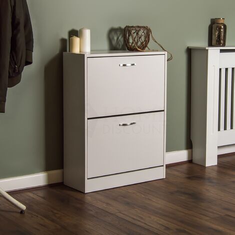 2 Drawer Shoe Cabinet Hallway Storage Cupboard Stand, White