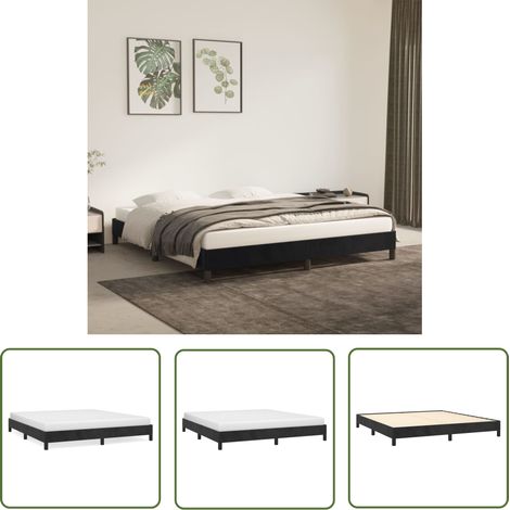 The Living Store Bettgestell ohne Matratze Schwarz 160x200 cm Samt - Samtbettwäsche - Doppelbett - Boxspringbett - Bettrahmen Schwarz - Bettgestell 160x200 (1/5)