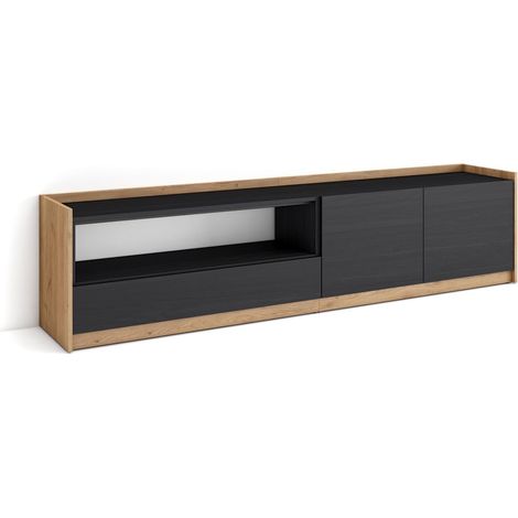 Skraut Home - Mobile TV Soggiorno, 207x37x50cm, Per TV fino a 80", Nero e rovere (1/5)