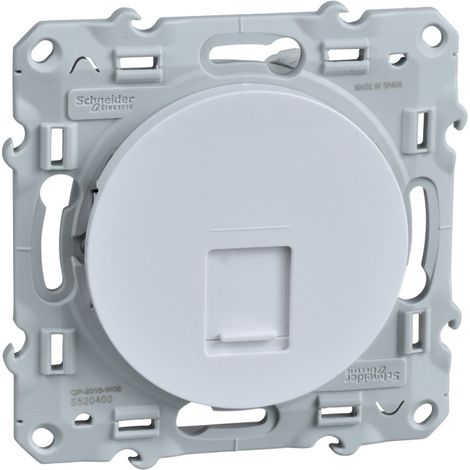 Schneider Electric – Coque RJ45 blanche – Prise RJ45 complète – Plastique Snap-on – Dimensions 71x71x34.2mm – Pour installation résidentielle